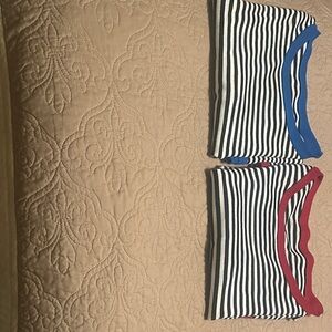 Plus size tops - Striped Short Sleeve Tees - Blue and Red Accents